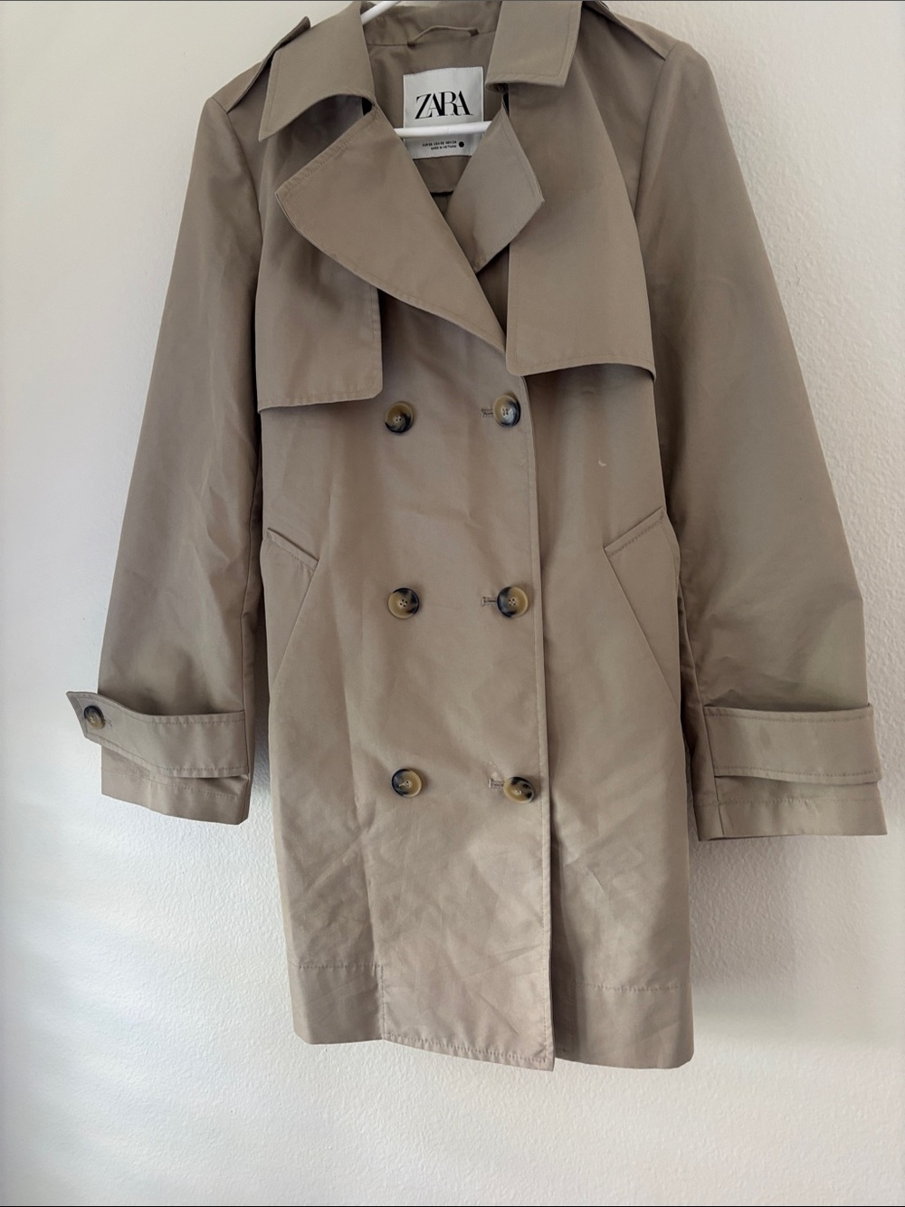 Zara Beige Double-Breasted Trench Coat